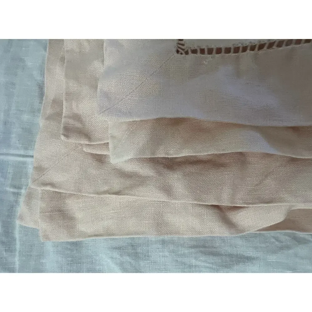 Light Pink 100% Pure Flax Linen 12 Placemats 21” Blush Eyelet
